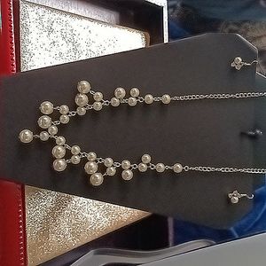 Pearls for diamond accents silver chain set earrings and necklace